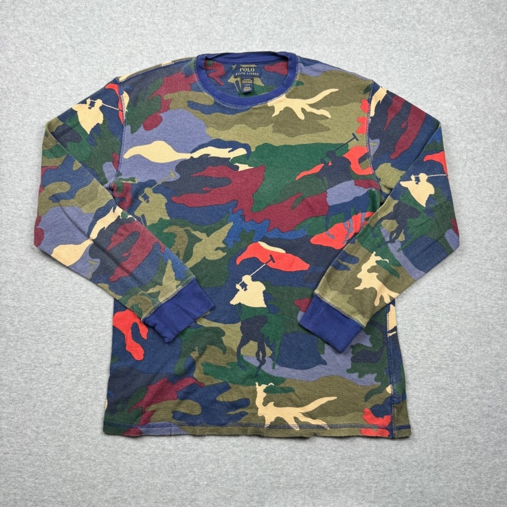 Polo Ralph Lauren Mens Camo Waffle Knit Thermal Long Sleeve Sleep Shirt Large